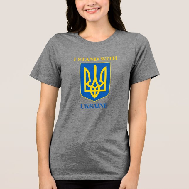 I Stand With Ukraine. Ukrainian Flag & Trident Tri-Blend Shirt (Vorderseite)