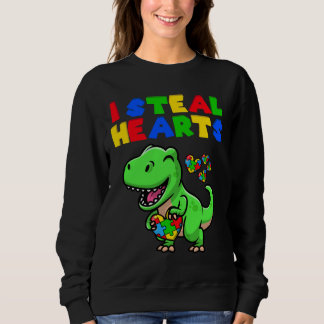 I Steal Hearts Autism Awareness Puzzle Rex Dinosau Sweatshirt