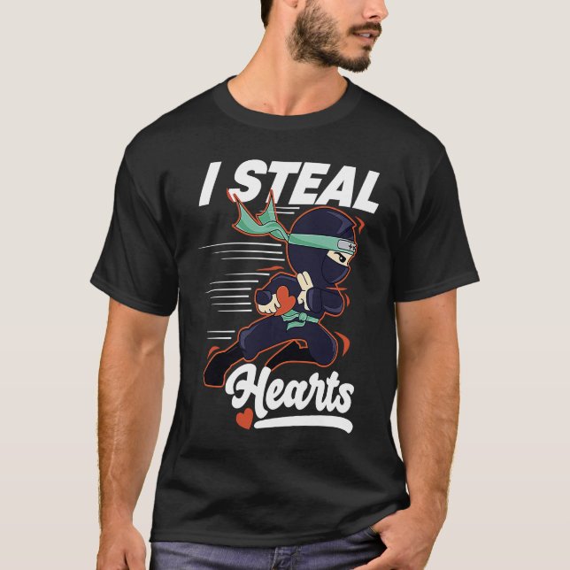 I Steal Hearts Ninja Boys Valentines Day Kids and  T-Shirt (Vorderseite)