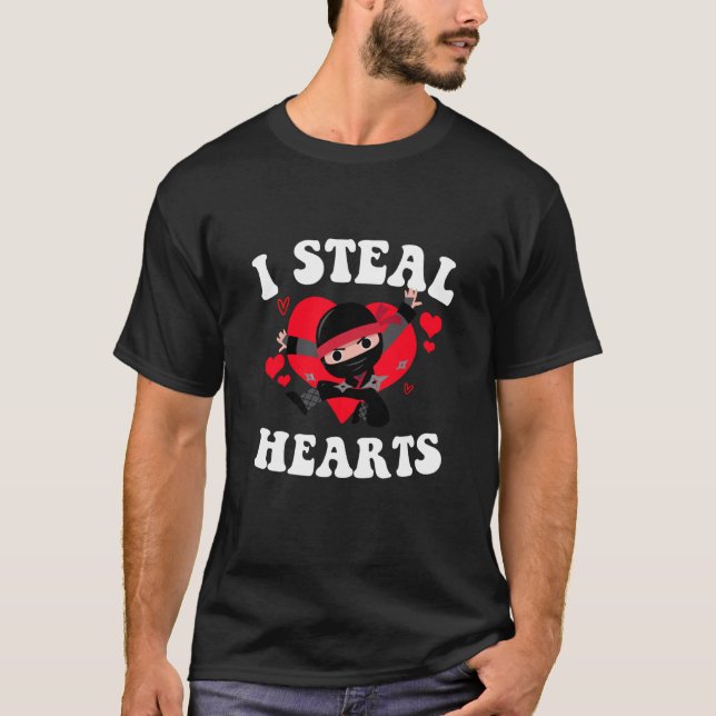I Steal Hearts Ninja Boys Valentines Day T-Shirt (Vorderseite)