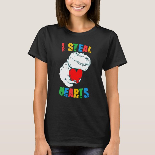 I Steal Hearts Rex Autism Awareness Valentines Day T-Shirt (Vorderseite)