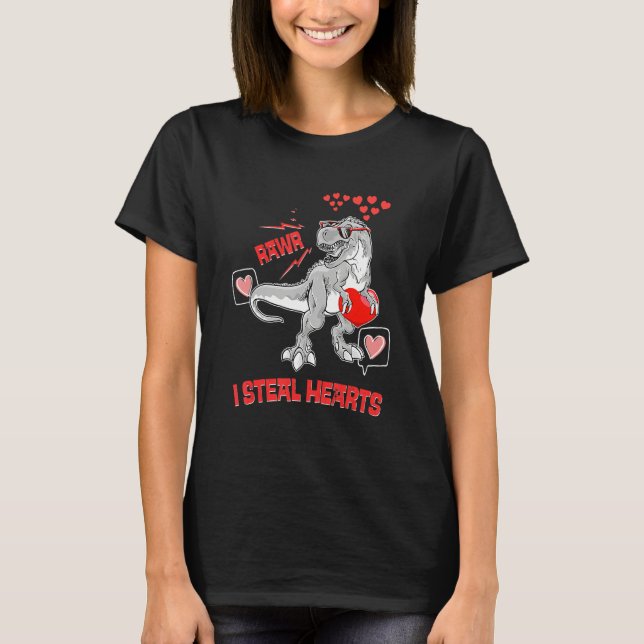 I Steal Hearts Valentines Day Dinosaur Boys Men Lo T-Shirt (Vorderseite)