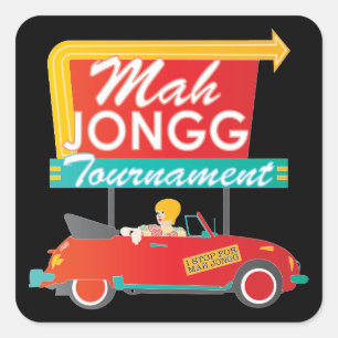 I stop for Mah Jongg Retro Sign Quadratischer Aufkleber