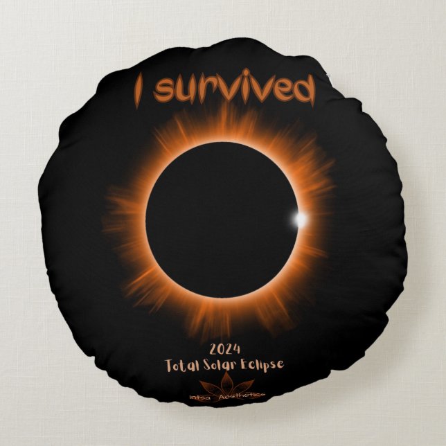 I Survived 2024 Solar Eclipse Round Coussin (Dos)