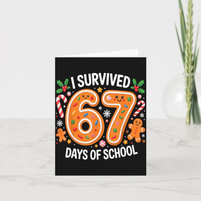 I Survived 67 Days Of School Christmas Candy Cane  Karte (Vorderseite)