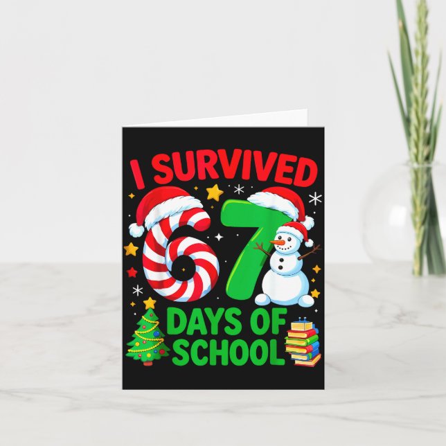 I Survived 67 Days Of School Christmas Candy Cane  Karte (Vorderseite)