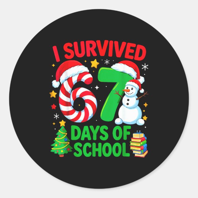 I Survived 67 Days Of School Christmas Candy Cane  Runder Aufkleber (Vorderseite)
