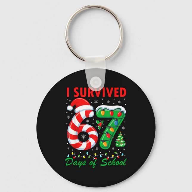 I Survived 67 Days Of School Christmas Candy Cane  Schlüsselanhänger (Vorderseite)