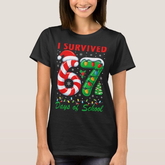I Survived 67 Days Of School Christmas Candy Cane  T-Shirt (Vorderseite)