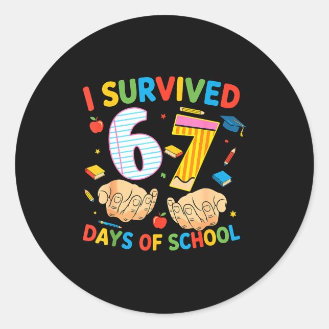 I Survived 67 Days Of School Cool Teacher Design  Runder Aufkleber (Vorderseite)