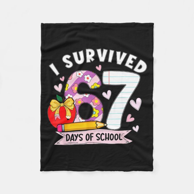 I Survived 67 Days Of School Funny Leopard Student Fleecedecke (Vorderseite)