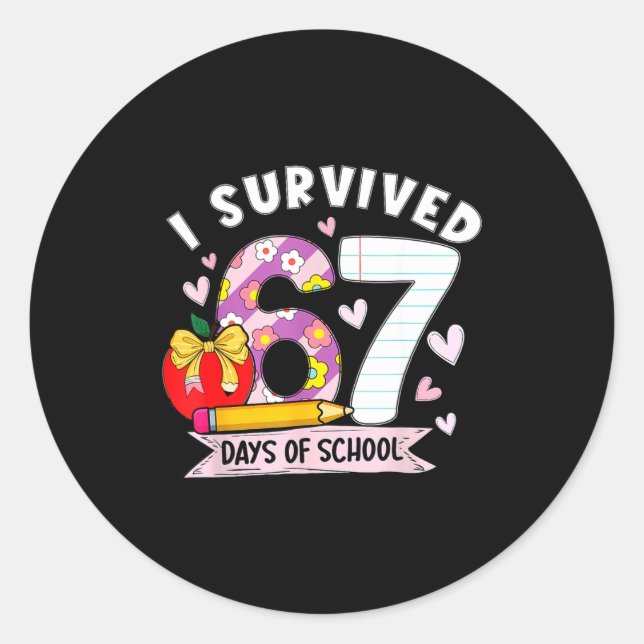 I Survived 67 Days Of School Funny Leopard Student Runder Aufkleber (Vorderseite)