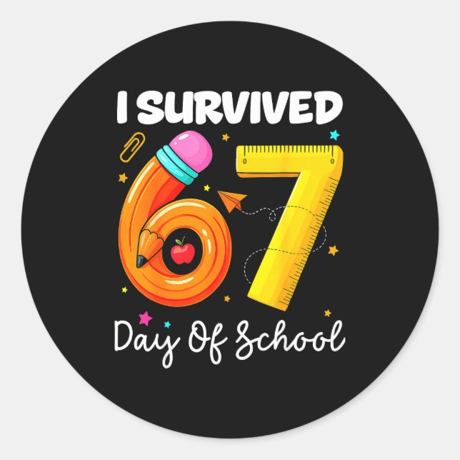 I Survived 67 Days Of School Funny Meme Teacher St Runder Aufkleber (Vorderseite)