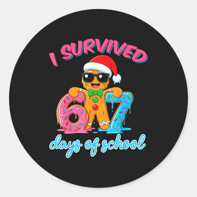 I Survived 67 Days Of School Funny Six Seven 67 Gi Runder Aufkleber (Vorderseite)