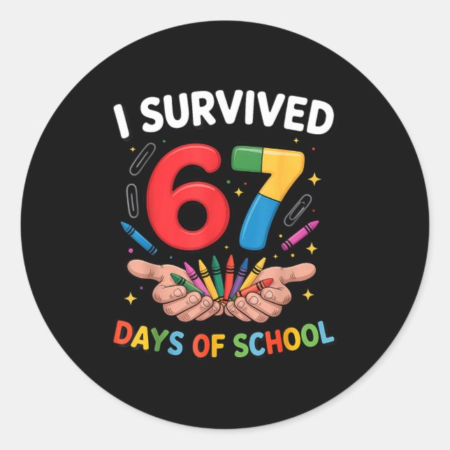 I Survived 67 Days Of School Funny Six Seven 6 7 M Runder Aufkleber (Vorderseite)