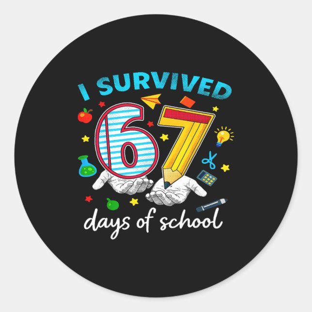 I Survived 67th Day Of School Six Seven Kids  Runder Aufkleber (Vorderseite)