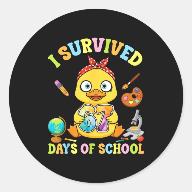I Survived Six Seven Days Of School Cute Duck Stud Runder Aufkleber (Vorderseite)