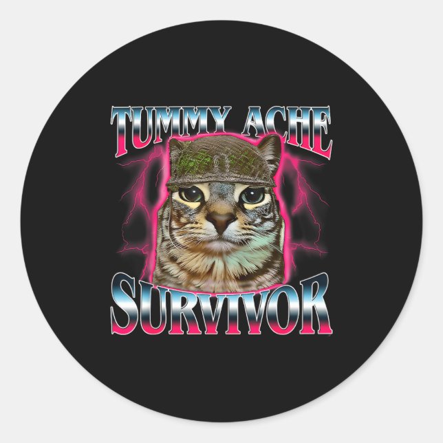 I Survived Today's Funny Tummy Ache Survivor Cat M Runder Aufkleber (Vorderseite)