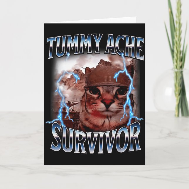 I Survived Today's Tummy Ache Survivor Funny Cat M Karte (Vorderseite)