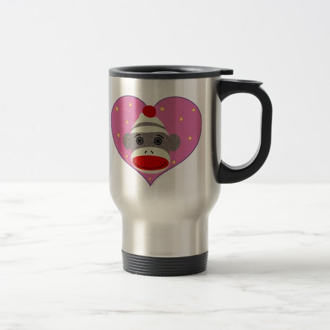 I tasse de voyage de singe de chaussette de coeur (Droit)