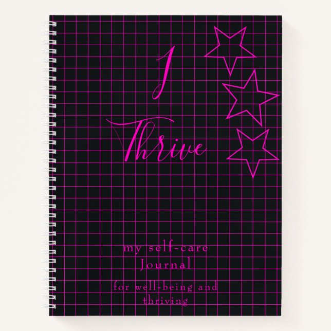"I Thrive" Zitat Selbstpflege Journal rosa Text Notizbuch (Vorderseite)