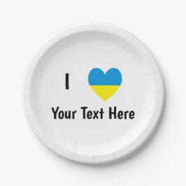 I (Ukrainisches Flaggenherz) Ihr Personalisierter  Pappteller