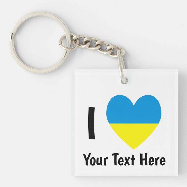 I (Ukrainisches Flaggenherz) Ihr Personalisierter  Schlüsselanhänger (Vorderseite)