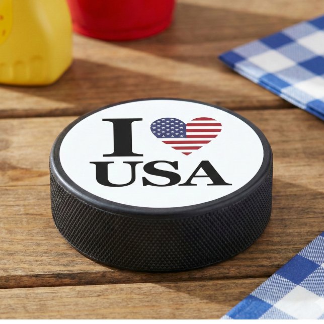 "I ❤️ USA" EISHOCKEY PUCK (Face-Off with Freedom.)