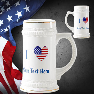 I (USA Flag Heart) Ihr Text Bierglas