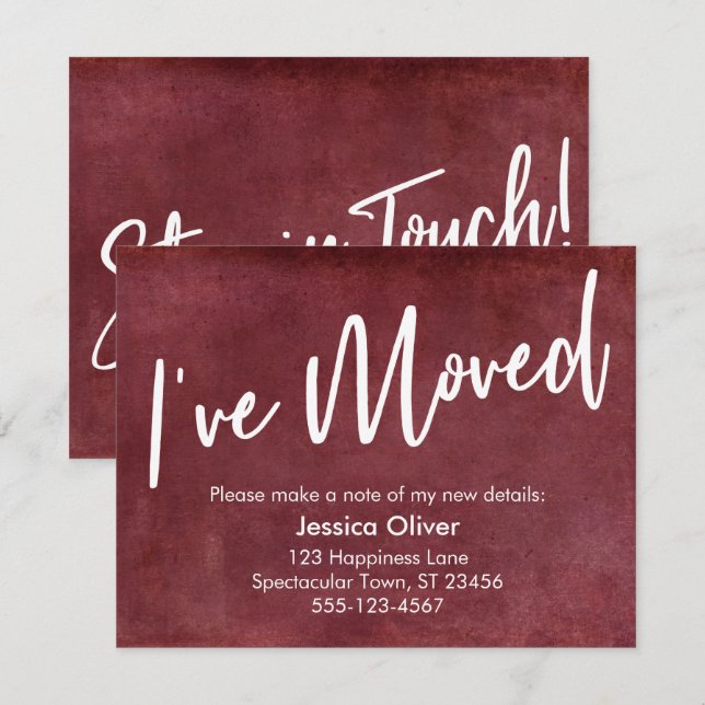 "I ve Moved" Typografie Grunge Rote Ankündigung (Vorne/Hinten)
