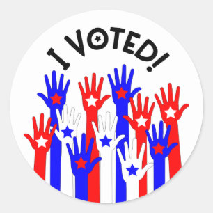 I voted! Red white blue stars voting hands Runder Aufkleber