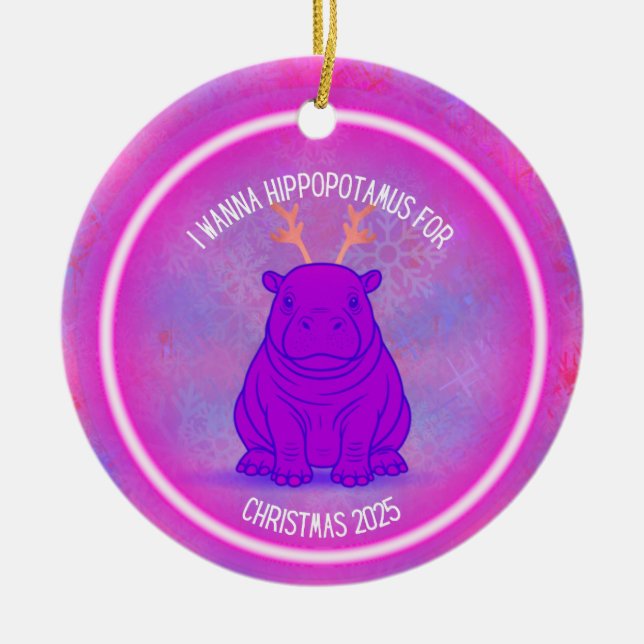 I Wanna Hippopotamus for Christmas - Purple Keramik Ornament (Vorne)