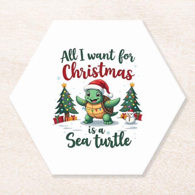 I Want For Christmas Is A Sea Turtle Xmas Tree Lig Untersetzer (Vorderseite)