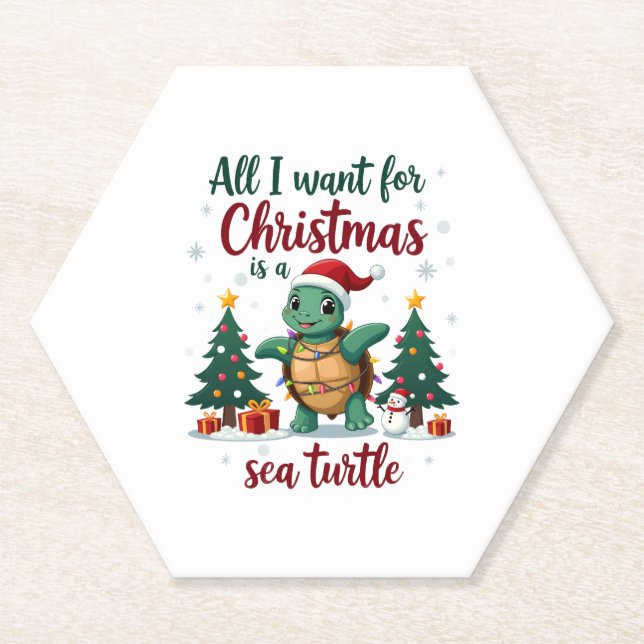 I Want For Christmas Is A Sea Turtle Xmas Tree Lig Untersetzer (Vorderseite)