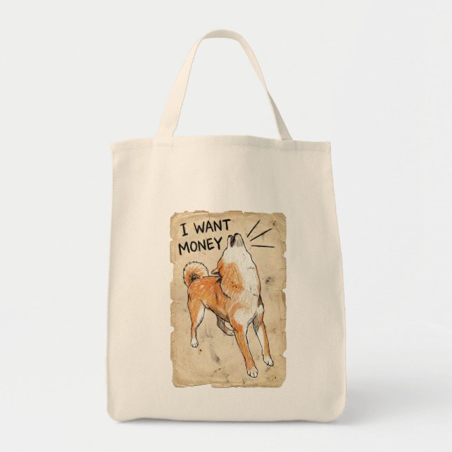 I Want Money – Screaming Shiba Inu Meme Art  Bag Tragetasche (Vorne)
