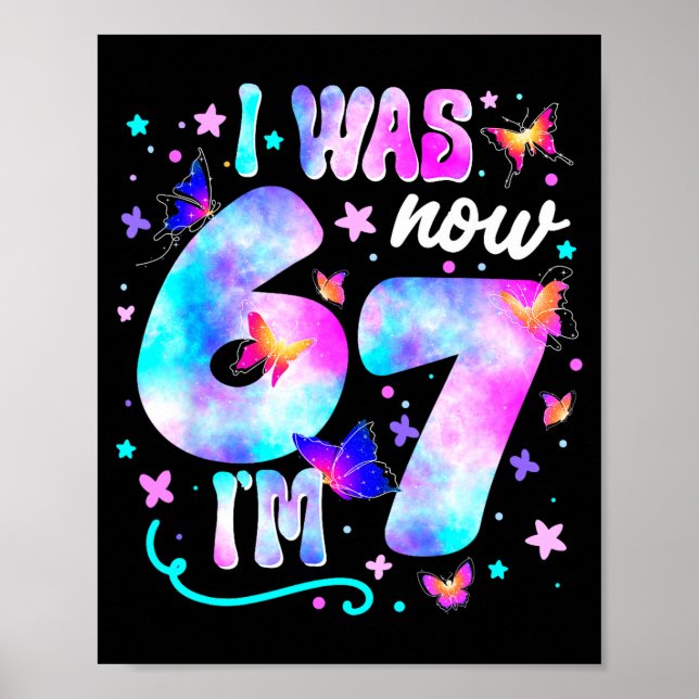 I Was 6 Now I’m 7 Butterfly 7th Birthday Girls Kid Poster (Vorne)