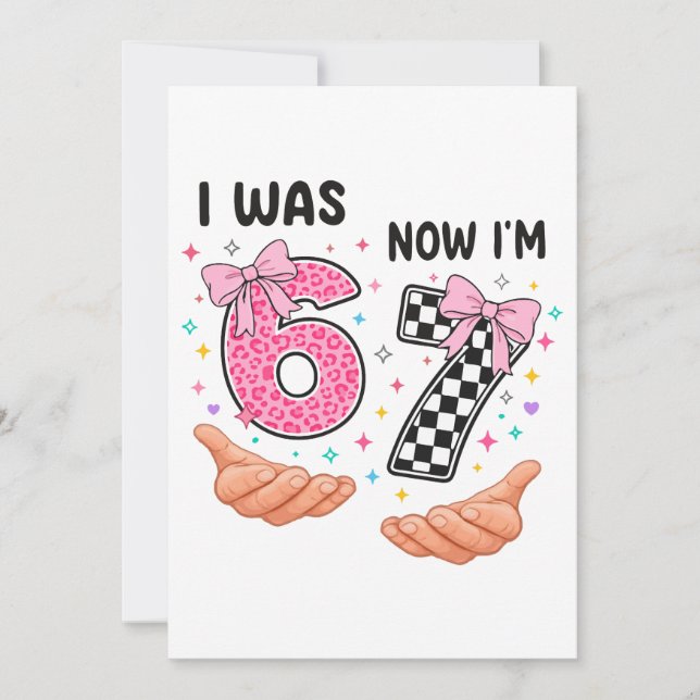 I was 6 now I'm 7 cute birthday numbers Einladung (Vorderseite)