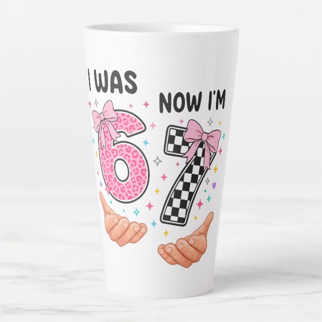 I was 6 now I'm 7 cute birthday numbers Milchtasse (Vorderseite)