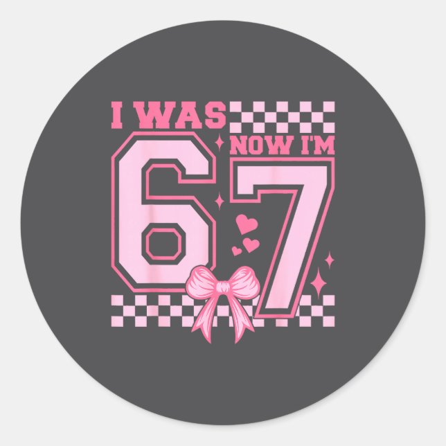 I Was 6 Now I'm 7 Nk Coquette Bow Heart Checkered  Runder Aufkleber (Vorderseite)