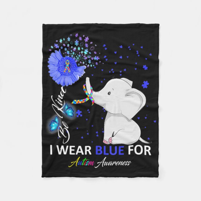 I Wear Blue Autism Awareness Cute Elephant Sunflow Fleecedecke (Vorderseite)