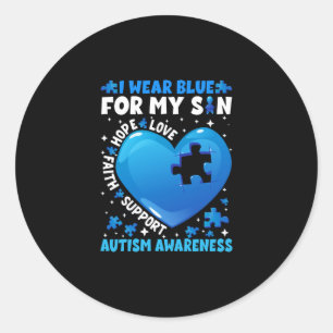 I Wear Blue For My Son Autism Awareness Runder Aufkleber