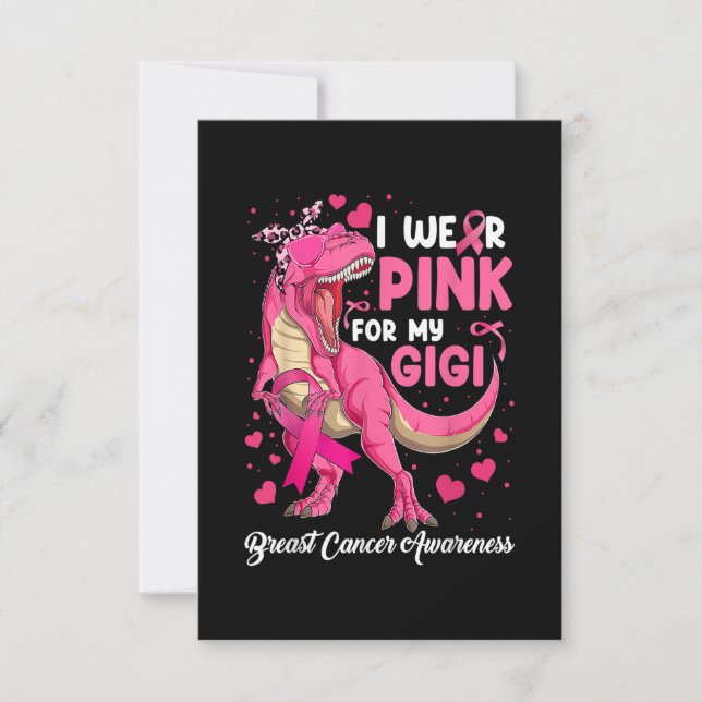 I Wear Pink for My Gigi Funny Dinosaur T Rex Breas Dankeskarte (Vorderseite)