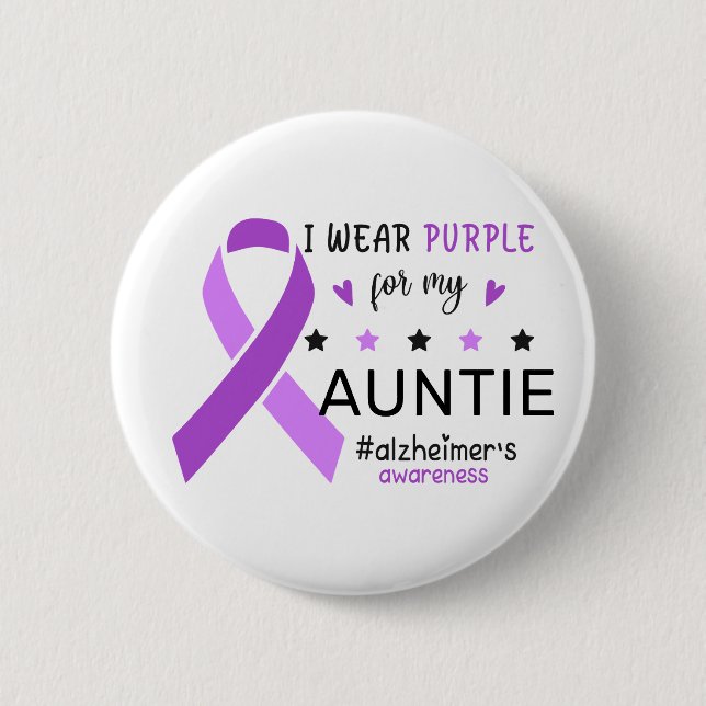 I Wear Purple For My Auntie Alzheimer Awareness Button (Vorderseite)
