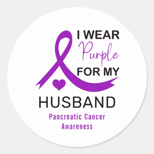 I Wear Purple For My Husband Pancreatic Cancer Runder Aufkleber (Vorderseite)