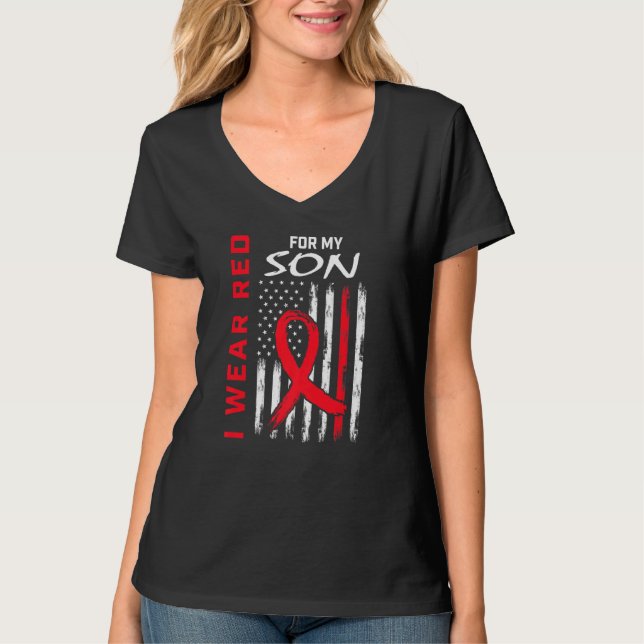 I Wear Red Son Heart Disease Awareness Flag Matchi T-Shirt (Vorderseite)