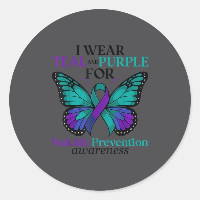I Wear Teal &amp; Purple Butterfly Suicide Prevent Runder Aufkleber (Vorderseite)
