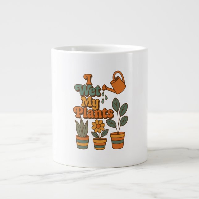 I Wet My Plants – Retro 70s Stripes Jumbo-Tasse (Vorderseite)