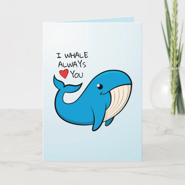 "I whale love you" Vrolijke blauwe walvis. Dankeskarte (Vorderseite)