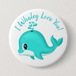 I Whaley Liebe Sie! Kawaii Cartoon-aquamariner Wal Button