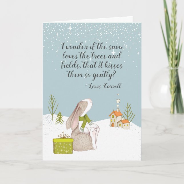 I Wonder if the Snow Quot Cute Bunny Christmas Karte (Vorderseite)